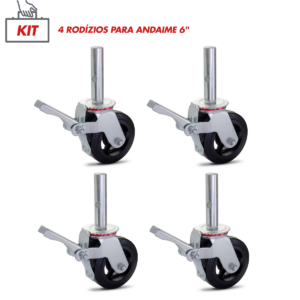 Kit Com 4 Rodízios Giratórios Com Freio Para Andaime Colson