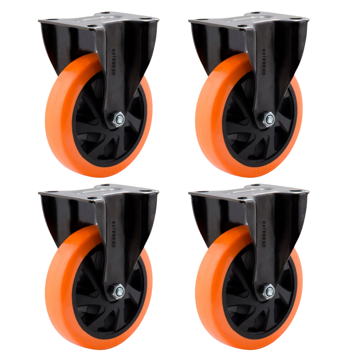 Kit 4 Rodízio 6 Pol. Fixo Serie Black Laranja Colson