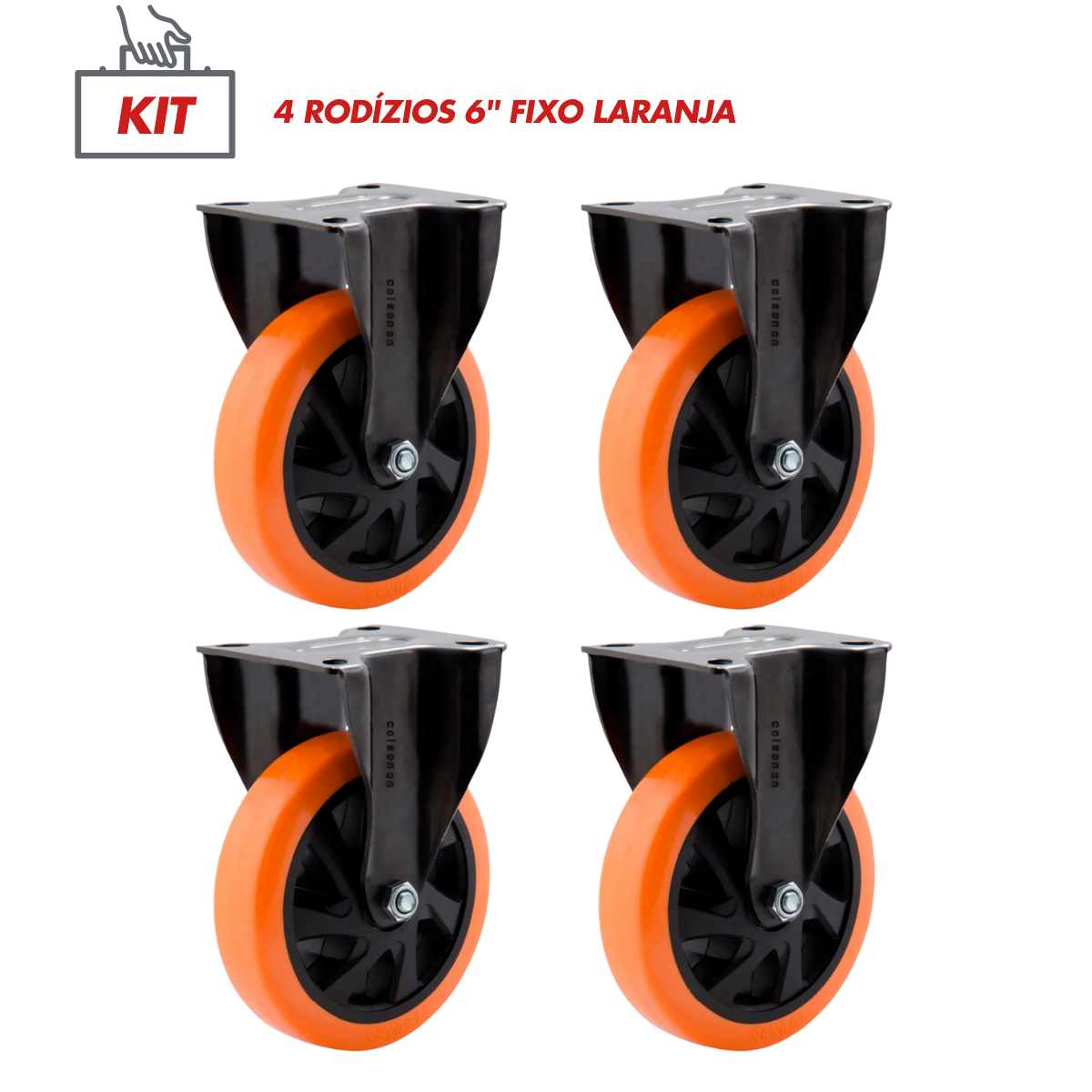 Kit 4 Rodízio 6 Pol. Fixo Serie Black Laranja Colson - Imagem 2